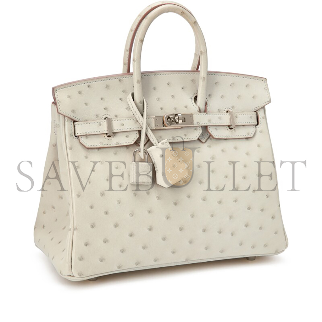 HERMÈS MASTER BIRKIN 25 OSTRICH LEATHER MILKSHAKE WHITE SILVER BUCKLE H041944CK96 (25*20*13cm)